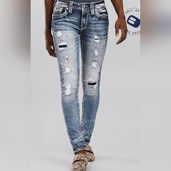 Rock Revival Peacoat Midrise Distressed Ankle Skinny Jeans 27 - Picture 2 of 7